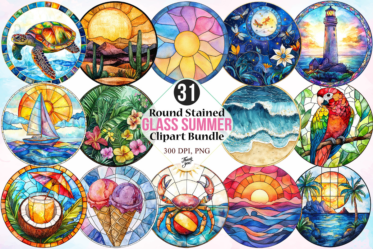 Round Stained Glass Summer, an Illustration by Canvas Craft (Photo 1 of 5)