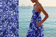 Cobalt Blue Fashion Floral Print, a Pattern Graphic by SirenaArt (Thumbnail 2 of 17)