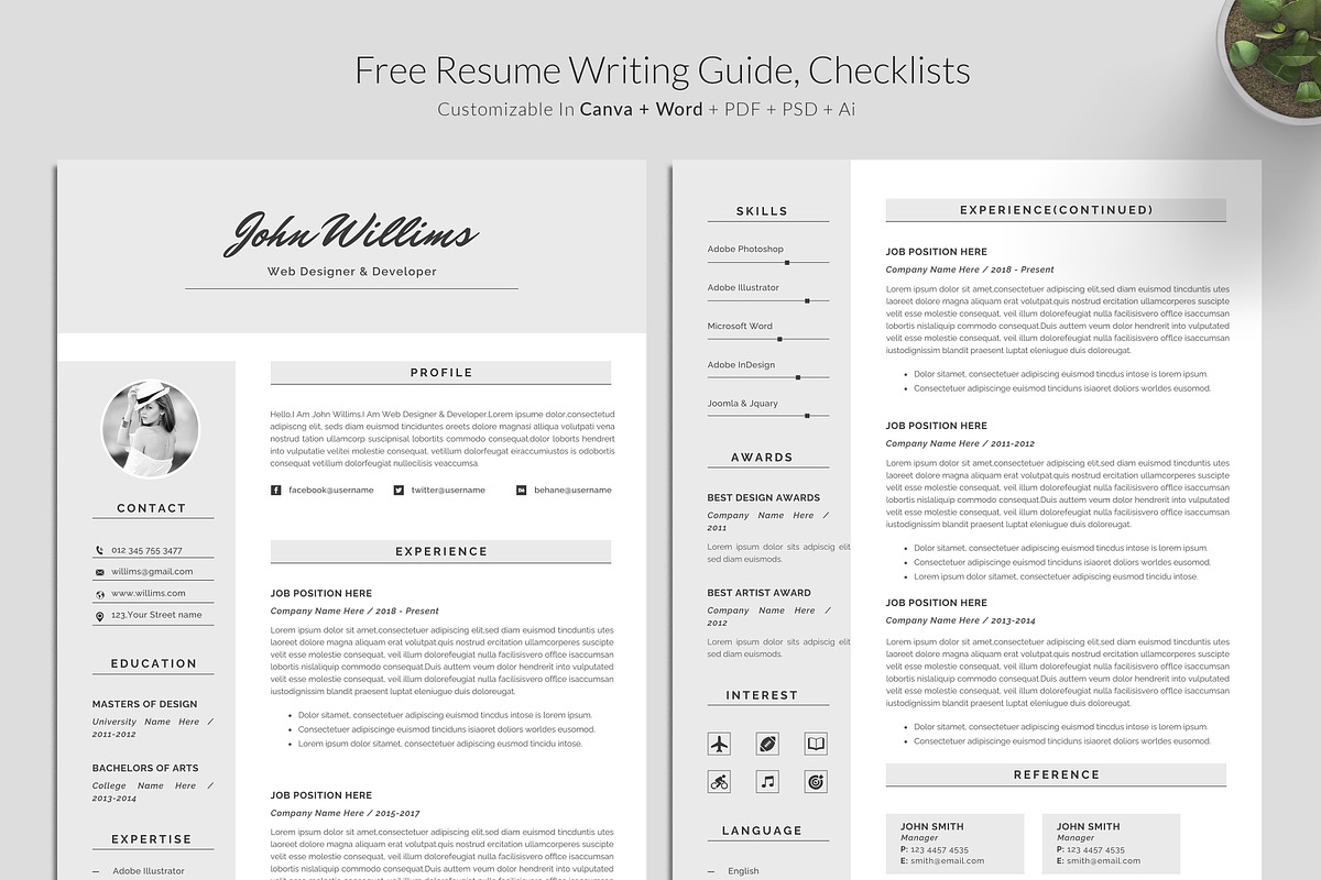 Resume / CV Template | Canva & Word, a Resume Template by CreativeZoom (Photo 4 of 7)