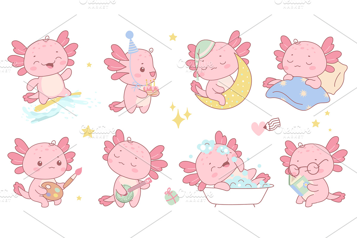 Funny axolotl. Cartoon positive, an Illustration by Valerie Bodnar