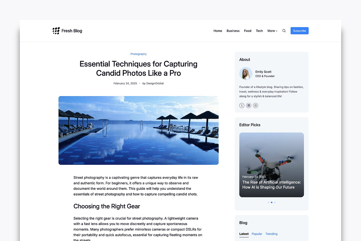 Modern Personal Blog WordPress Theme preview 2