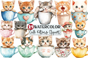 Cute Kittens in Cup Clipart, an Illustration by Rose Art