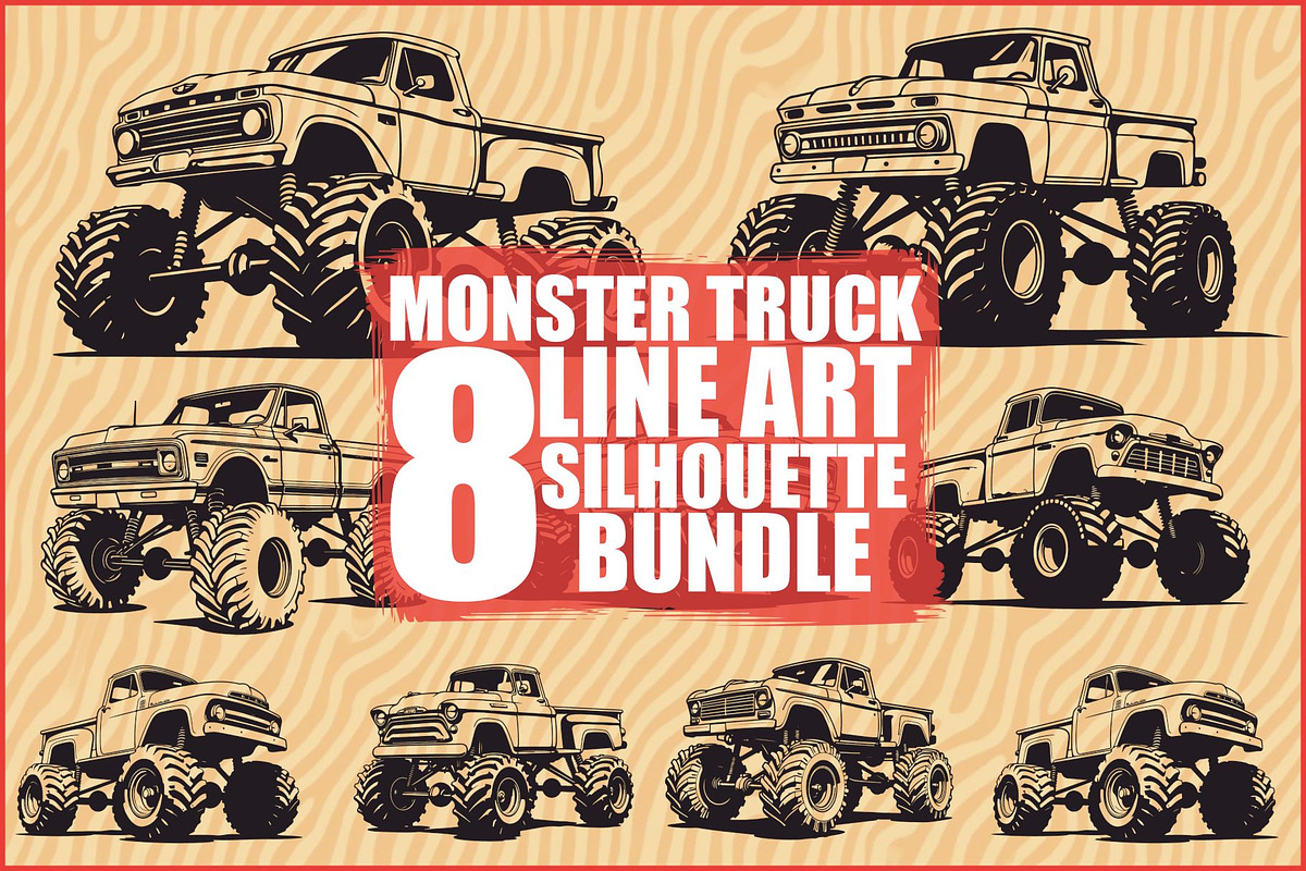 Monster Truck Line Art Bundle, an Illustration by Designs_River (Photo 1 of 9)