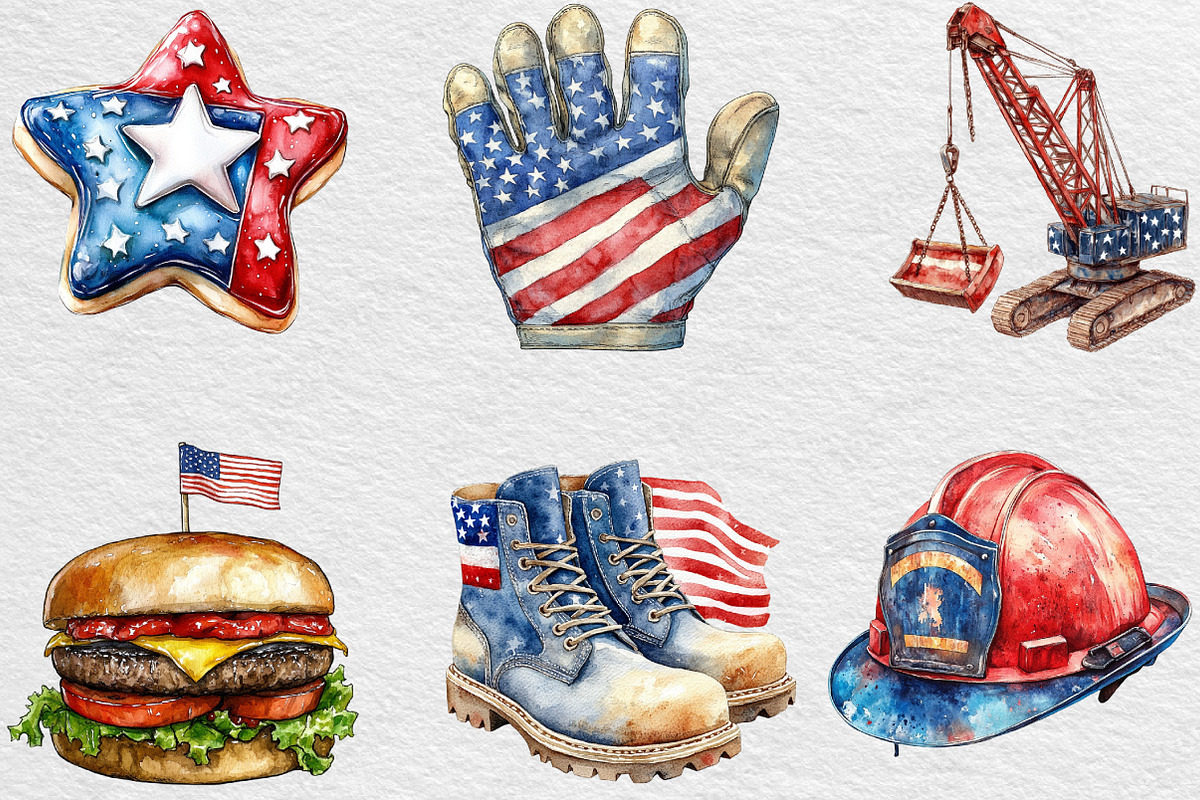 Labor Day Watercolor Clipart, an Illustration by Black Bird Studio (Photo 6 of 6)