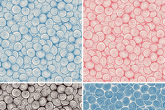 4 Vector Seamless Doodle Abatract Pa