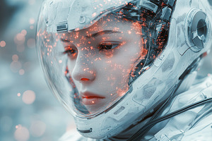 Astro-explorer in futuristic space s, a Photo by Tanuart