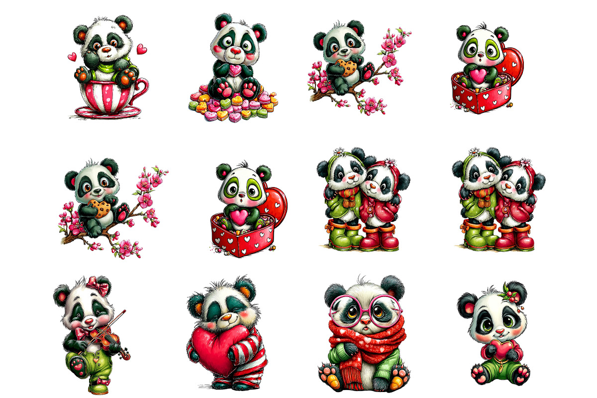 Whimsical Valentine Panda Clipart, an Illustration by DreamArtGraphic (Photo 4 of 4)