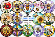 Bee with Flowers Round Stained Glass, an Illustration by Canvas Craft (Thumbnail 1 of 4)
