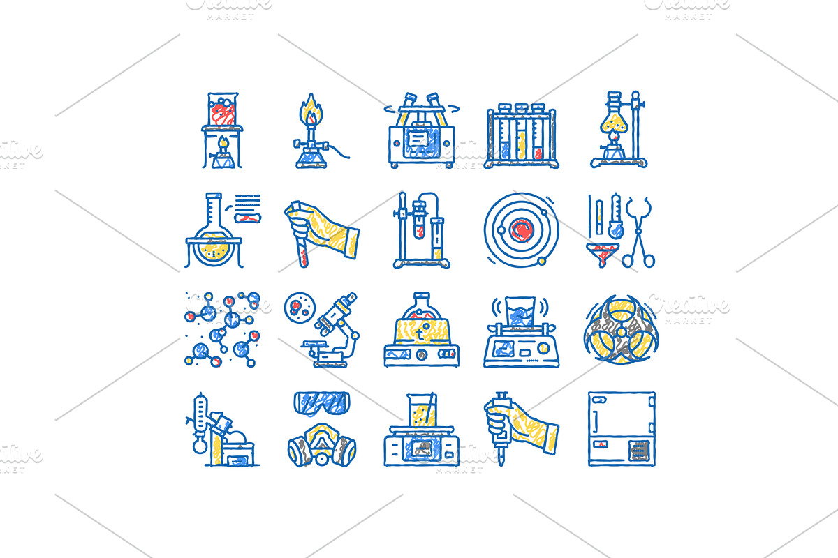 Chemistry Laboratory set Icons hand, an Object Illustration by pikepicture