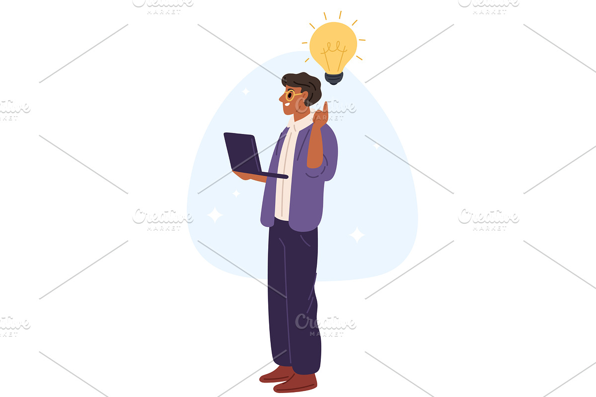 Man with laptop came up with great, a Person Illustration by Vectorbuum