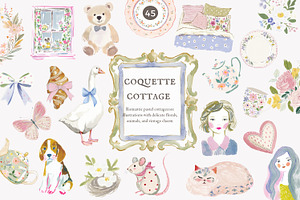 Coquette cottage clipart set, a Decorative Illustration by Patishop Art