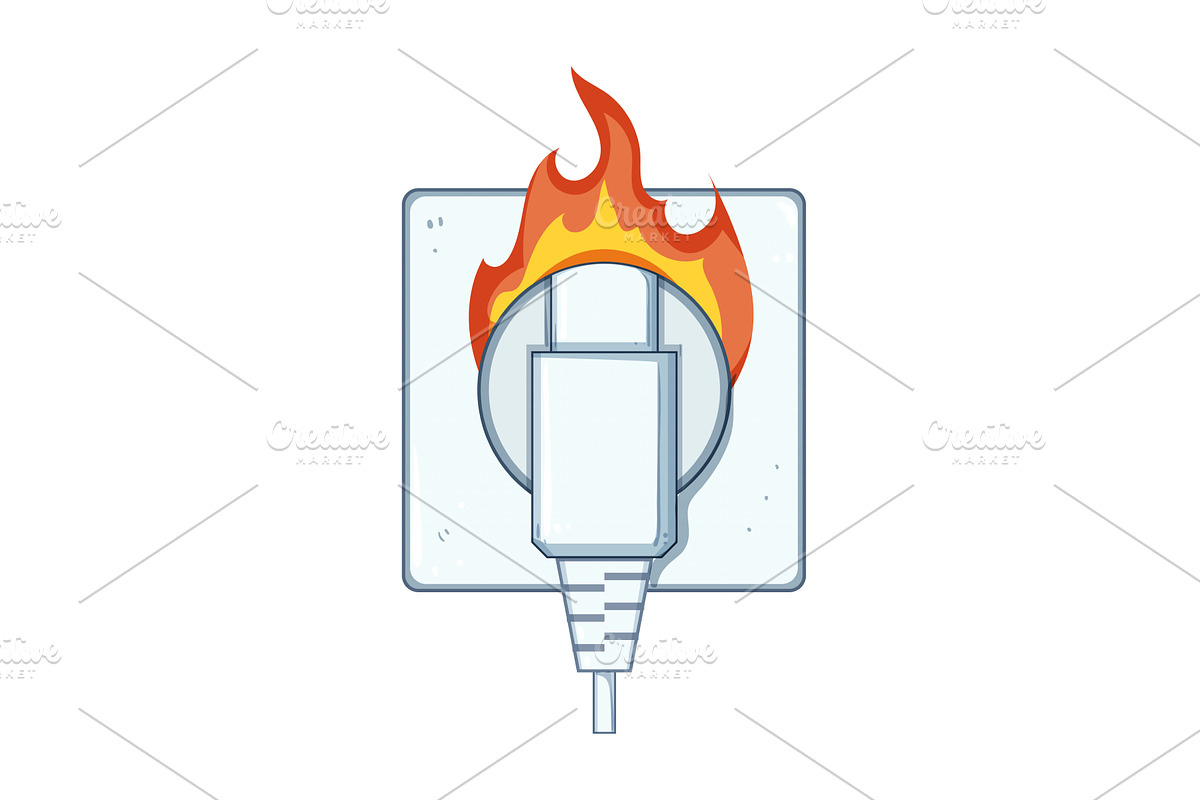 overload short circuit fire cartoon, an Object Illustration by pikepicture