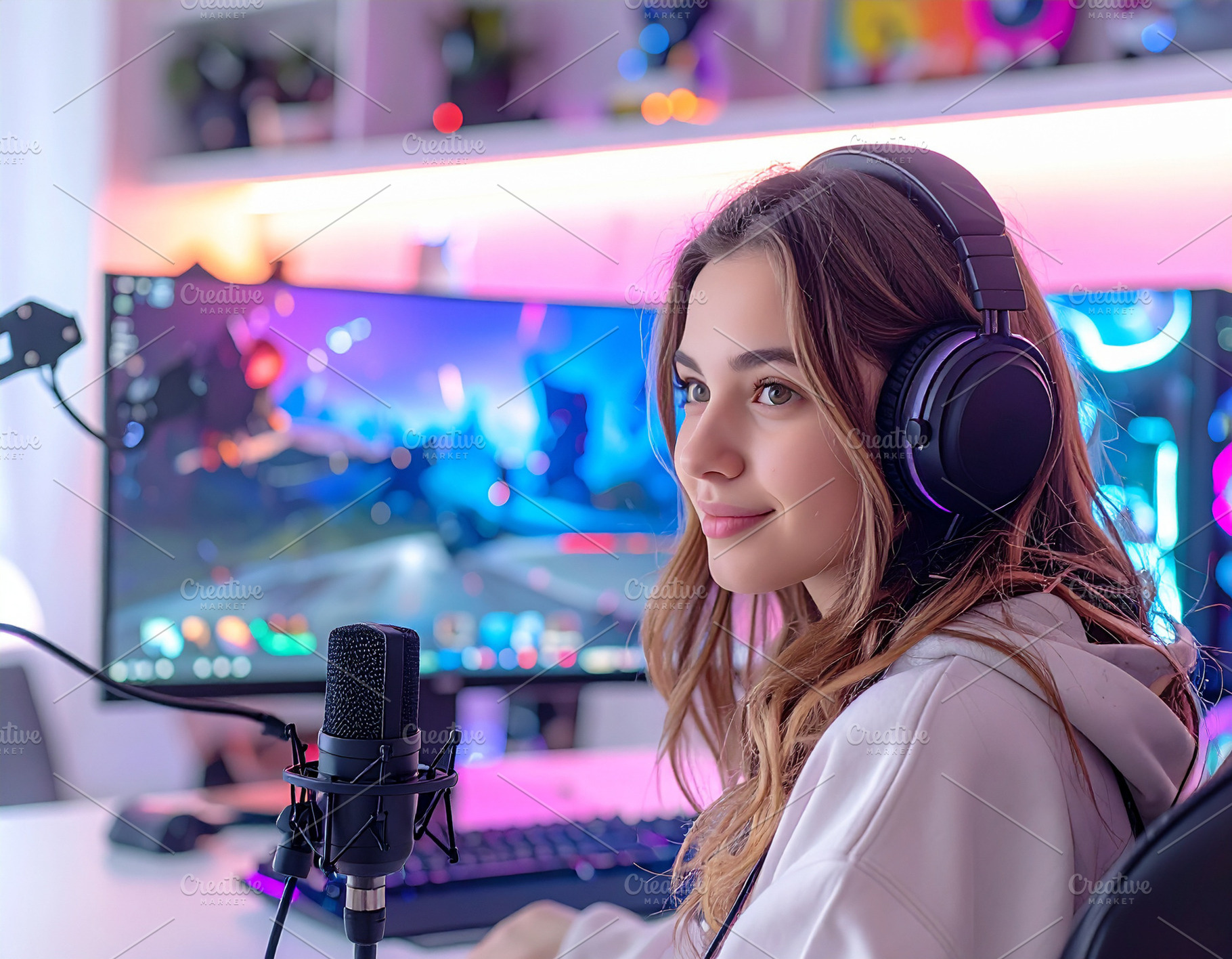 Streamer sitting in front of dual monitors, a Person Photo by DanFLCreativo