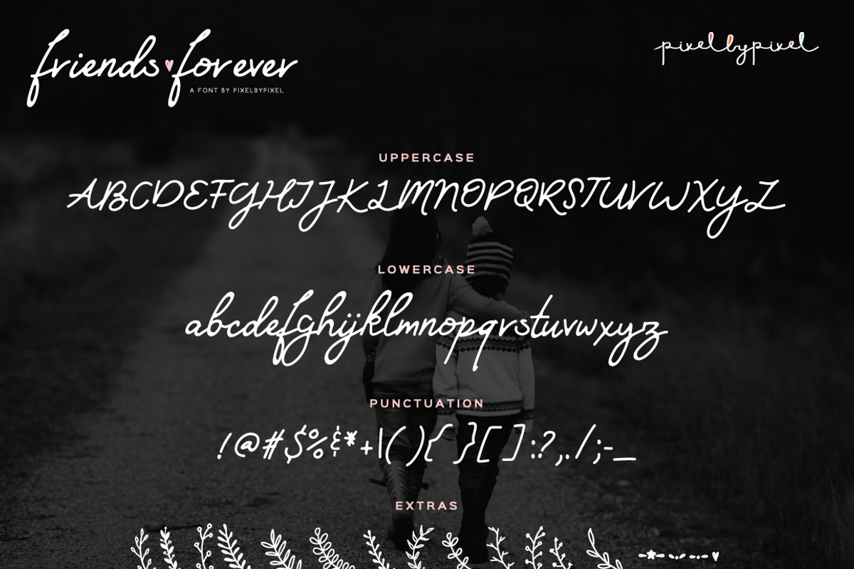 Friends Forever Font + Floral Extras preview 5