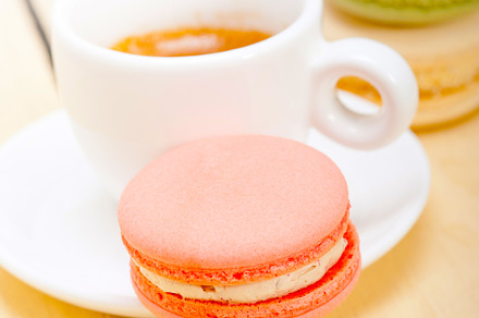 colorful macaroons with espresso coffee, a Background Photo by keko64
