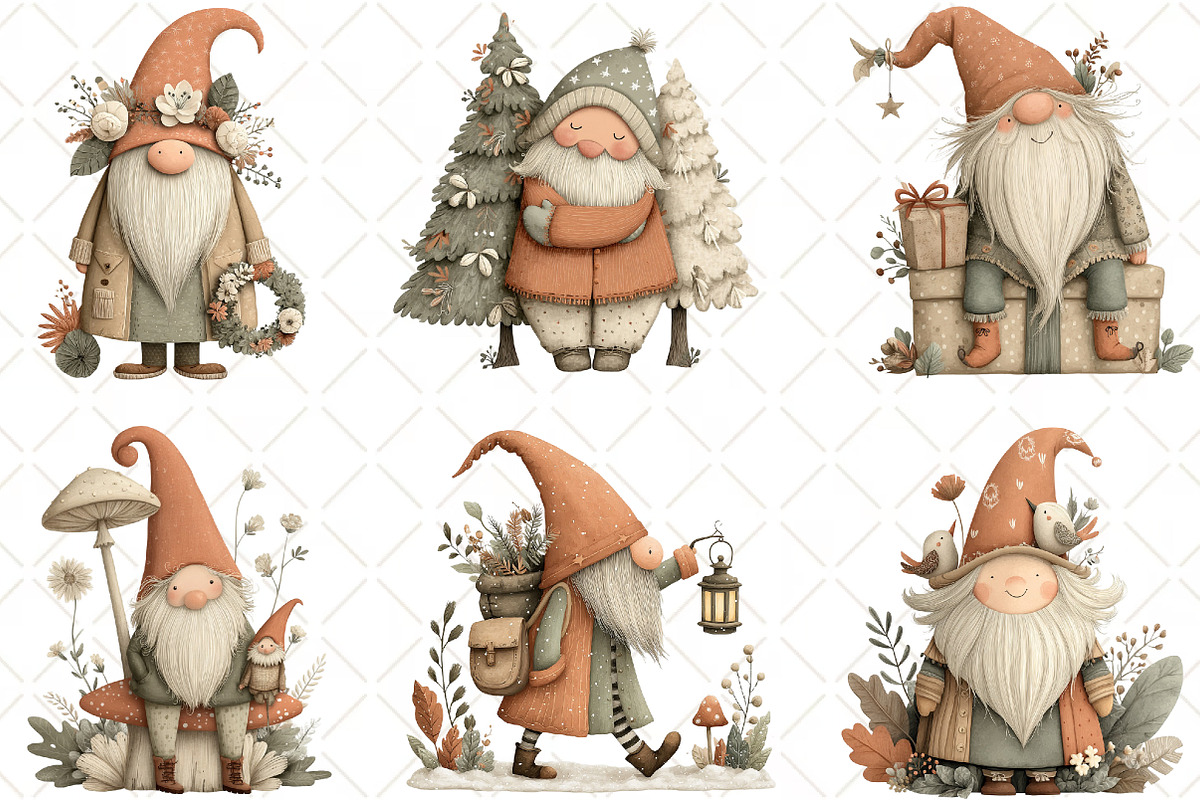 Whimsical Christmas Gnome Clipart, an Illustration by Black Bird Studio (Photo 6 of 6)