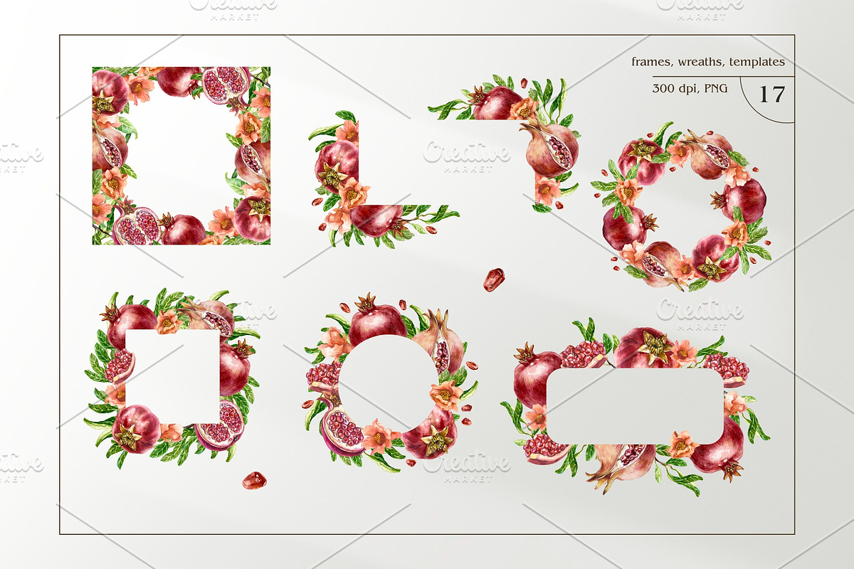 Pomegranates Watercolor collection, a Food Illustration by Farida Bik (Photo 7 of 15)