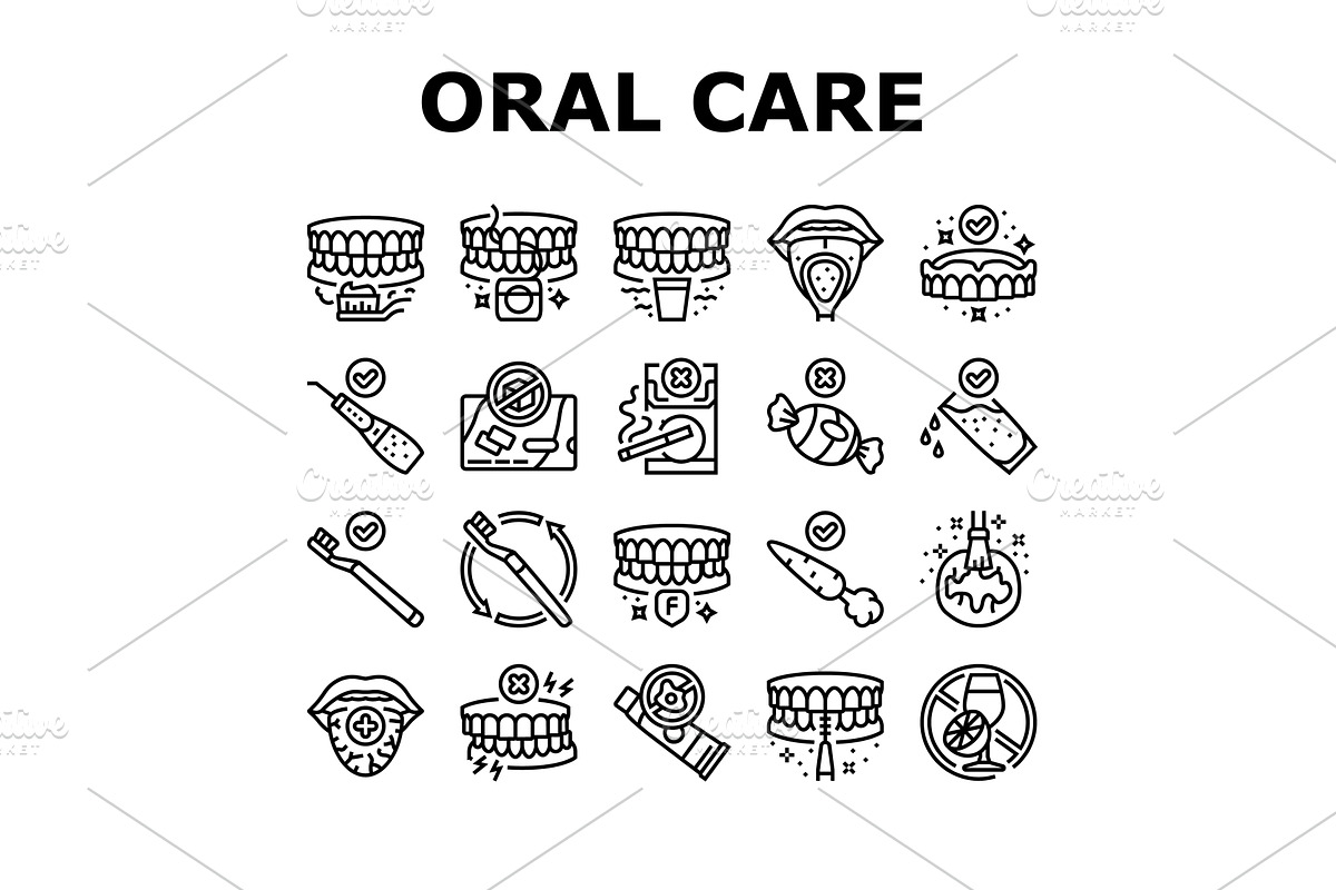 oral care toothpaste icons set, an Object Illustration by pikepicture