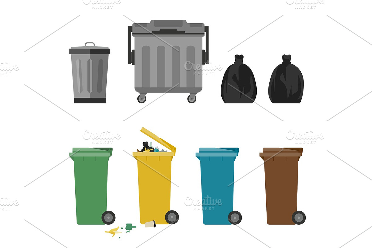 Garbage cans flat icons, an Icon by bolotoff
