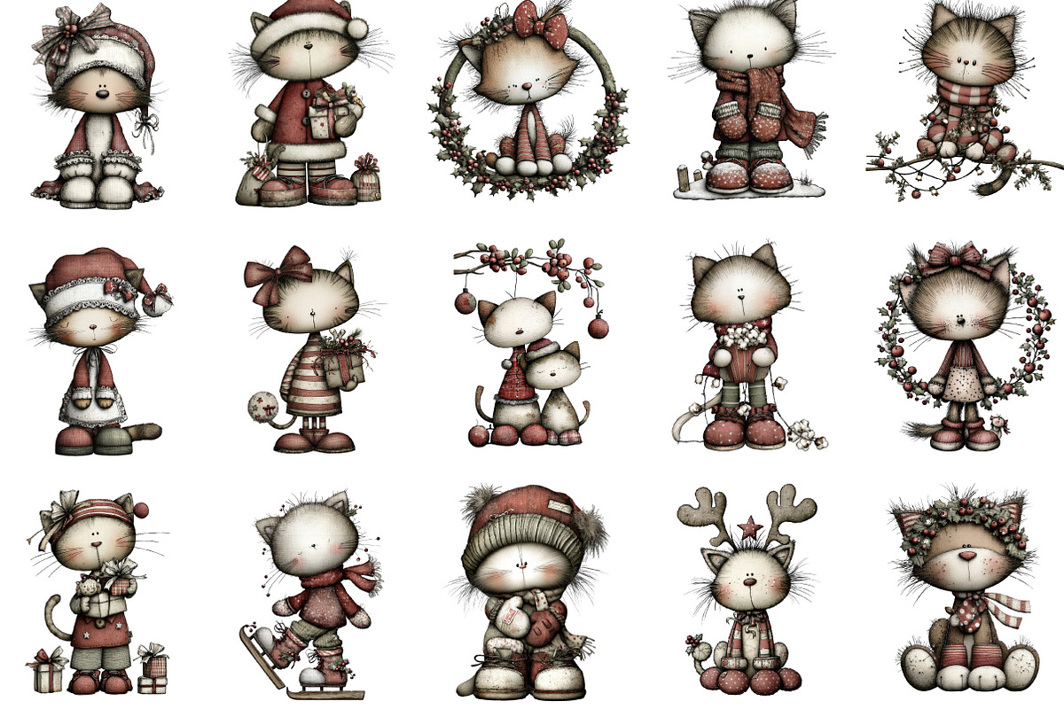 Christmas Whimsical Cats Clipart, an Illustration by Designking (Photo 2 of 5)