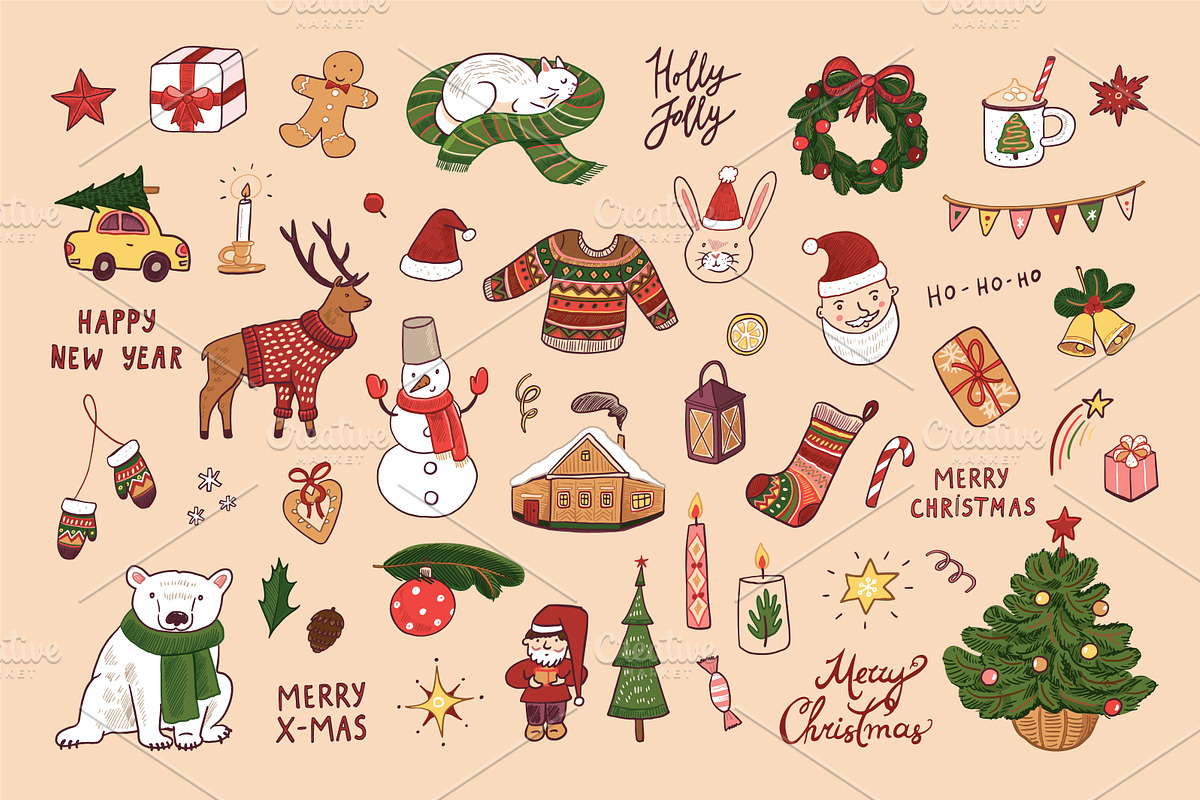 Merry Christmas illustrations set., a Seasonal Illustration by GooseFrol (Photo 1 of 8)