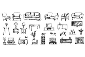 Sketch furniture. Hand drawn sofa, an Object Illustration by Stock-Smart-Start