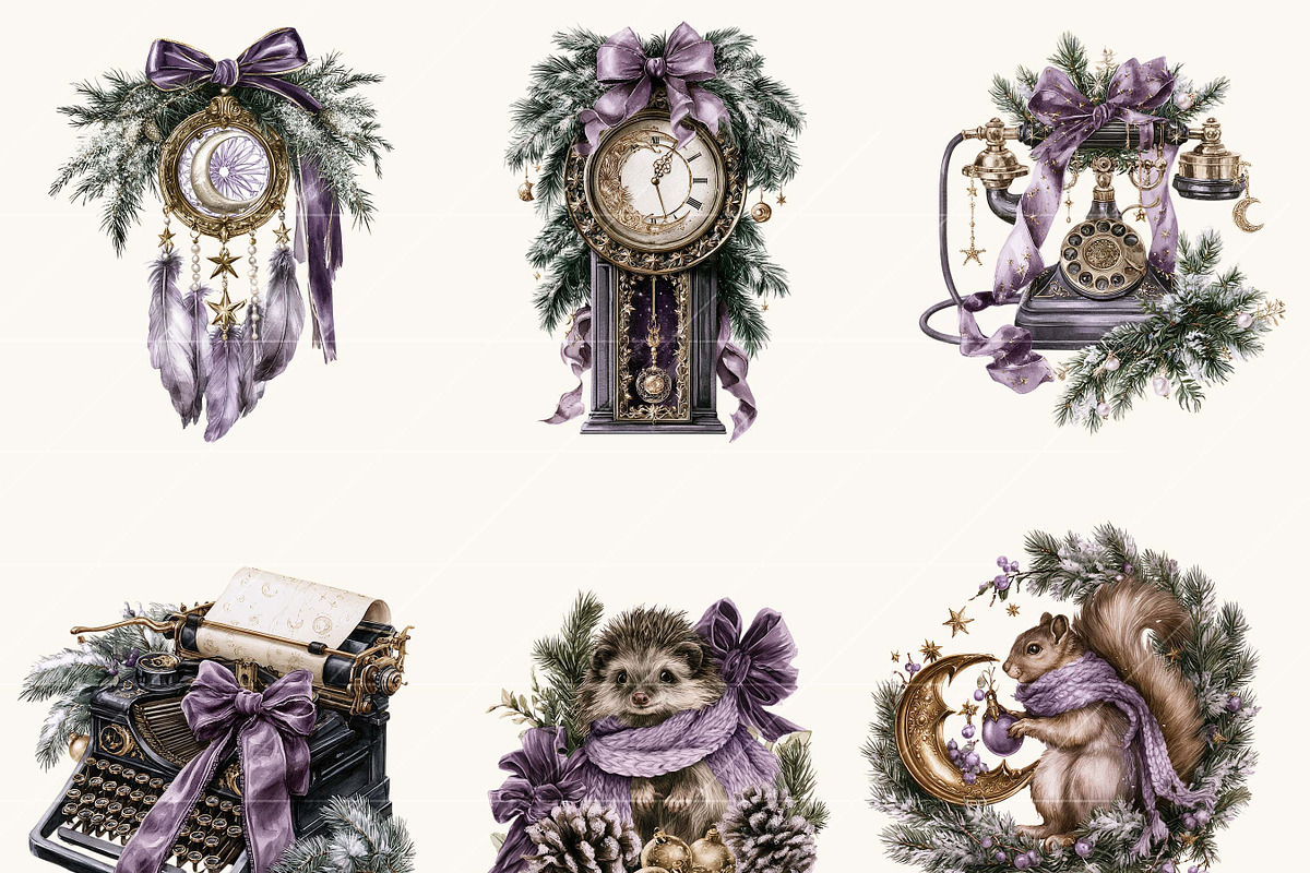 Watercolor Moonlit Christmas Clipart, a Seasonal Illustration by BusyDaydesign (Photo 4 of 7)