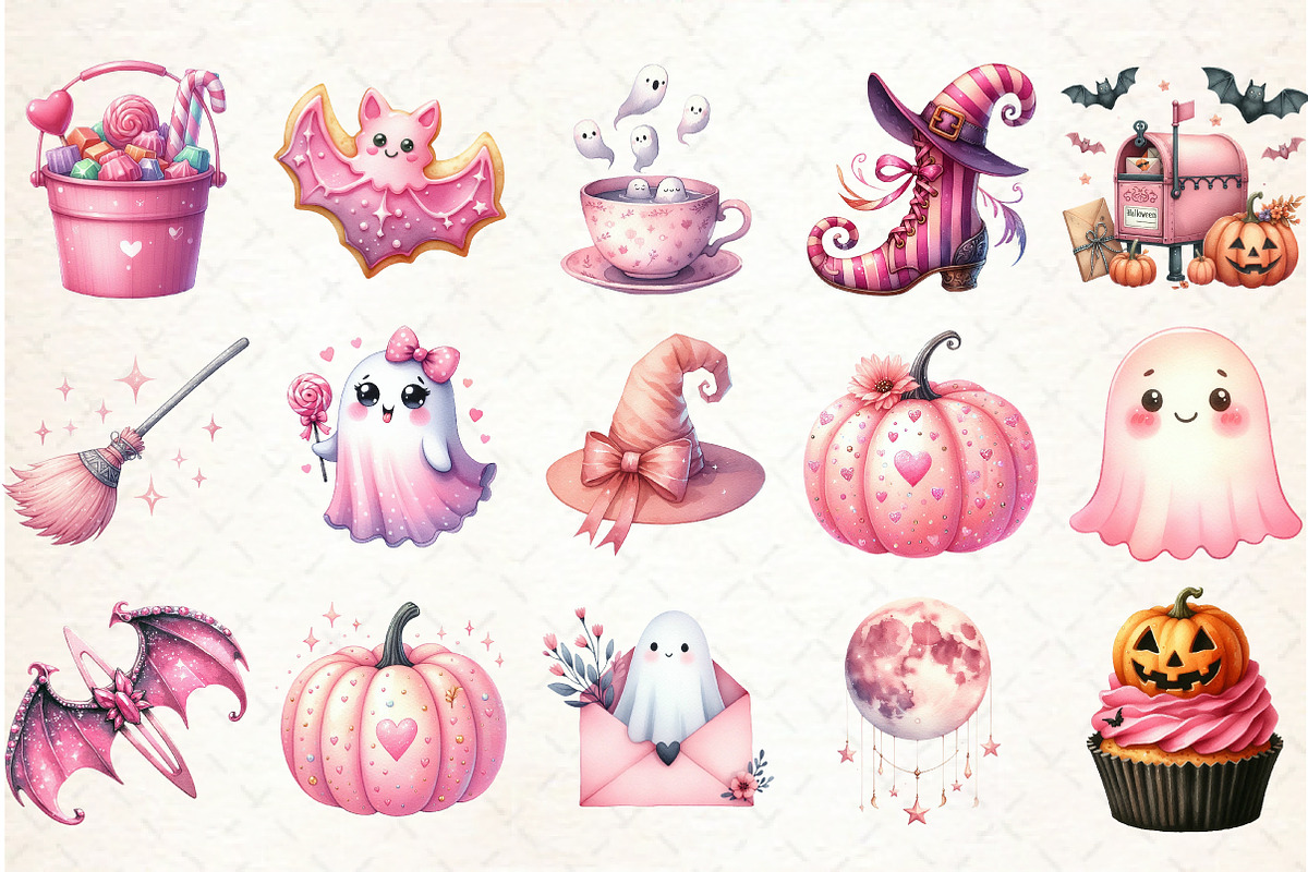 Pink Halloween Clipart. Cute Hallowe, an Illustration by Libby Wishes (Photo 2 of 6)