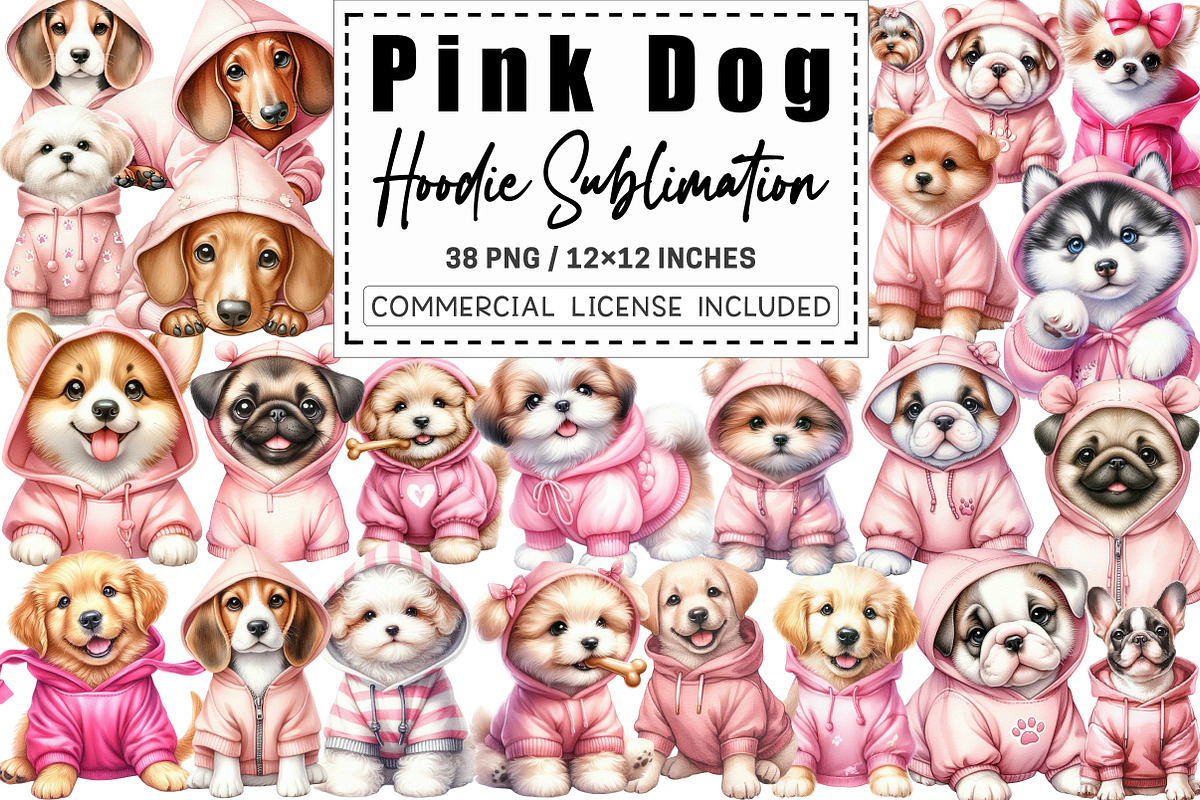 Pink Dog Hoodie Sublimation Clipart, a Graphic by CitraGraphics (Photo 1 of 4)