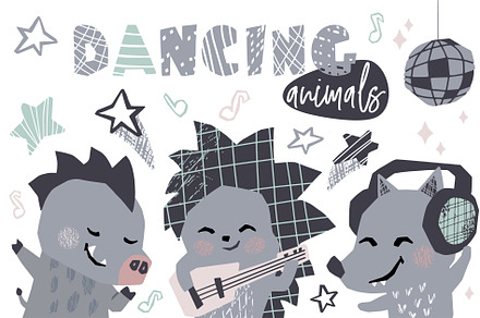 Dancing animals. Music kids vector