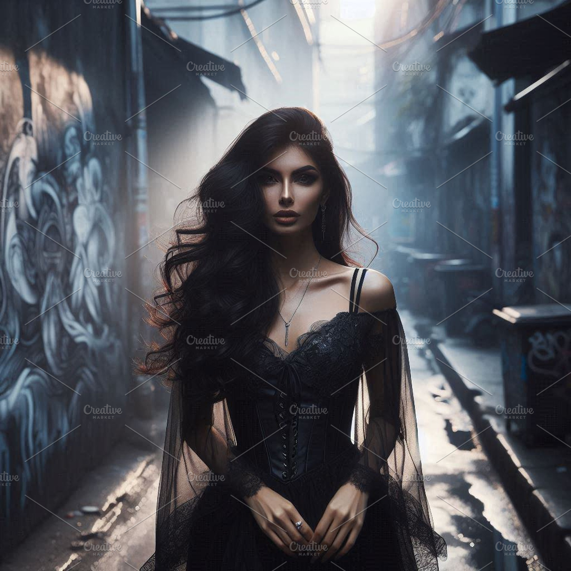 beautiful young goth woman AI generated, a Photo by WorldOfPhotos
