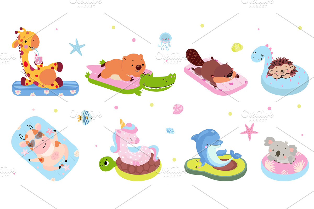 Animals swimming. Funny animal swim, an Animal Illustration by Valerie Bodnar