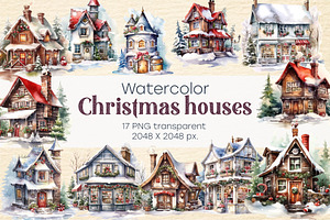 Christmas houses. Watercolor, PNG., a Decorative Illustration by KENO Mascots