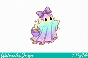 Halloween Neon Ghost Png, an Illustration by Watercolor design (Thumbnail 1 of 3)