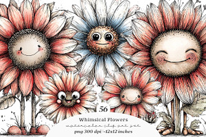 Whimsical flower clipart, an Illustration by SinaCreation