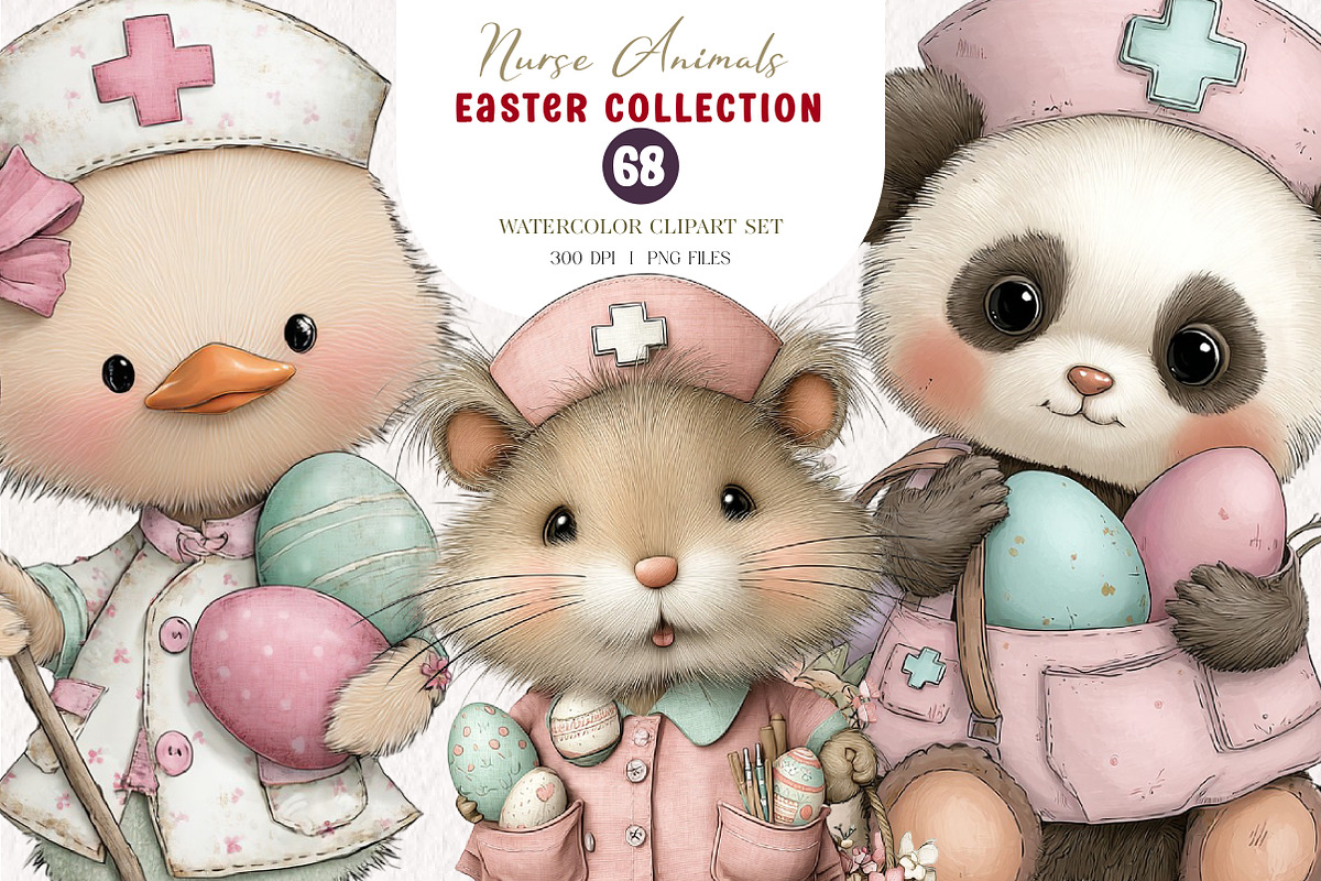 Whimsical Easter Nurse Animals Clipa, an Illustration by CreationArt (Photo 1 of 7)