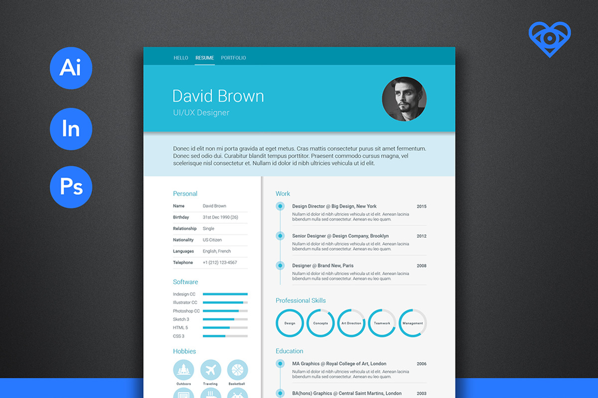 Material Resume Aqua, a Resume Template by ikono.me (Photo 1 of 5)