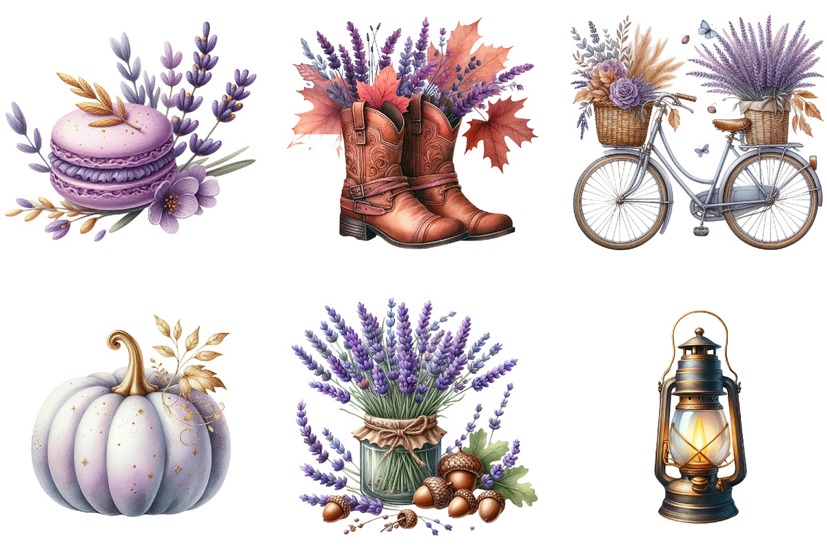 Watercolor Lavender Fall Clipart, an Illustration by DreamArtGraphic (Photo 3 of 5)