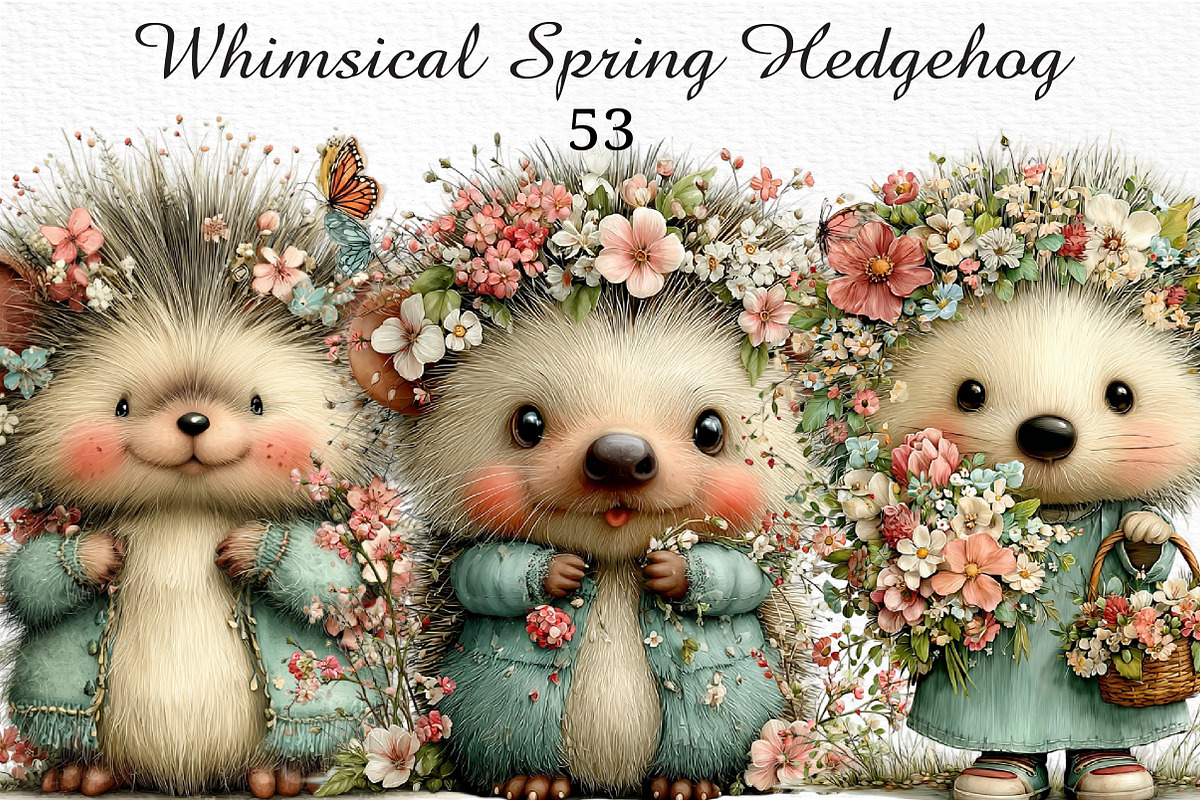 Whimsical Spring Hedgehog Clipart, an Illustration by Craft Nest (Photo 1 of 11)