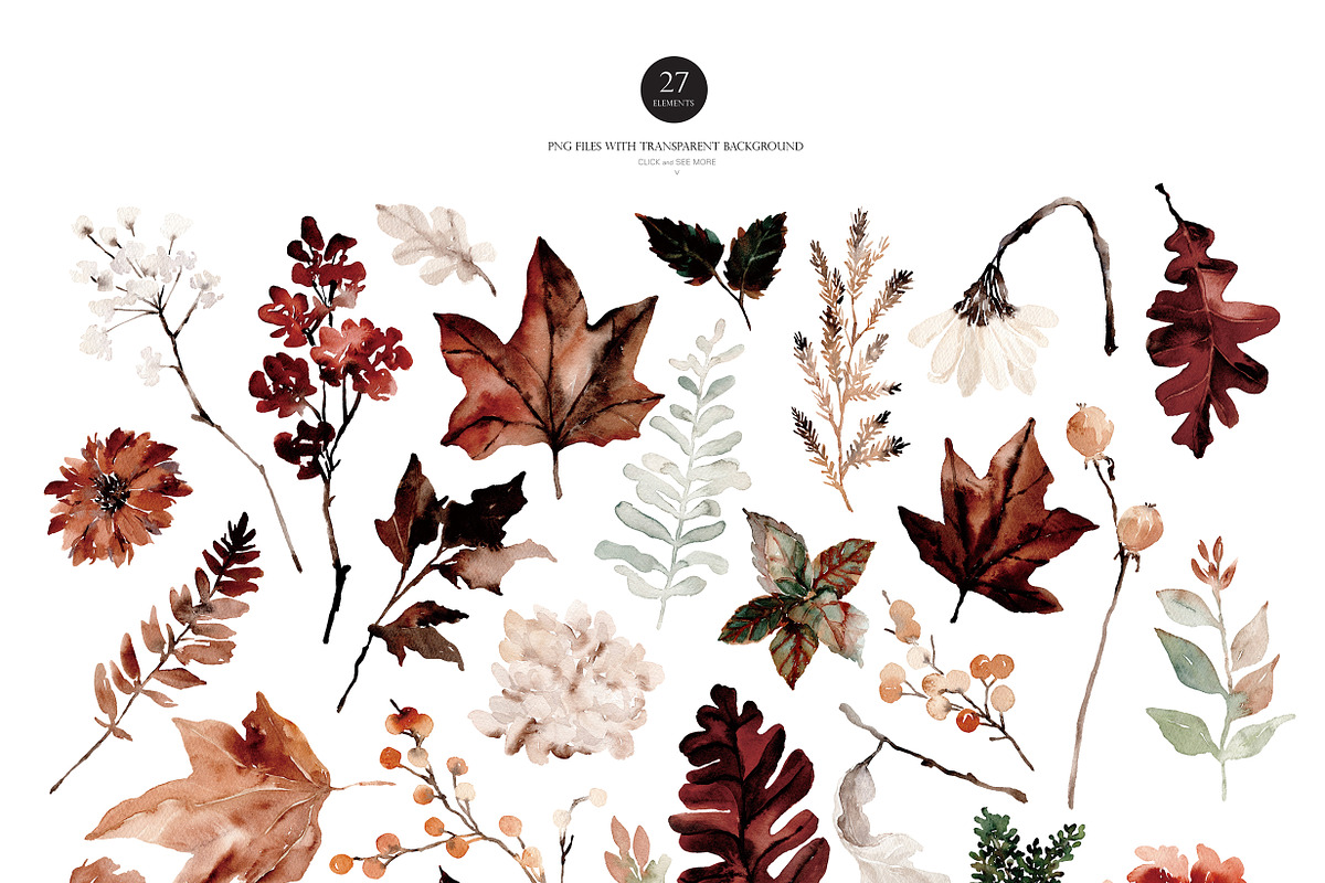 Watercolor Clipart - MAHOGANY FALL, a Decorative Illustration by Beigetime (Photo 3 of 15)