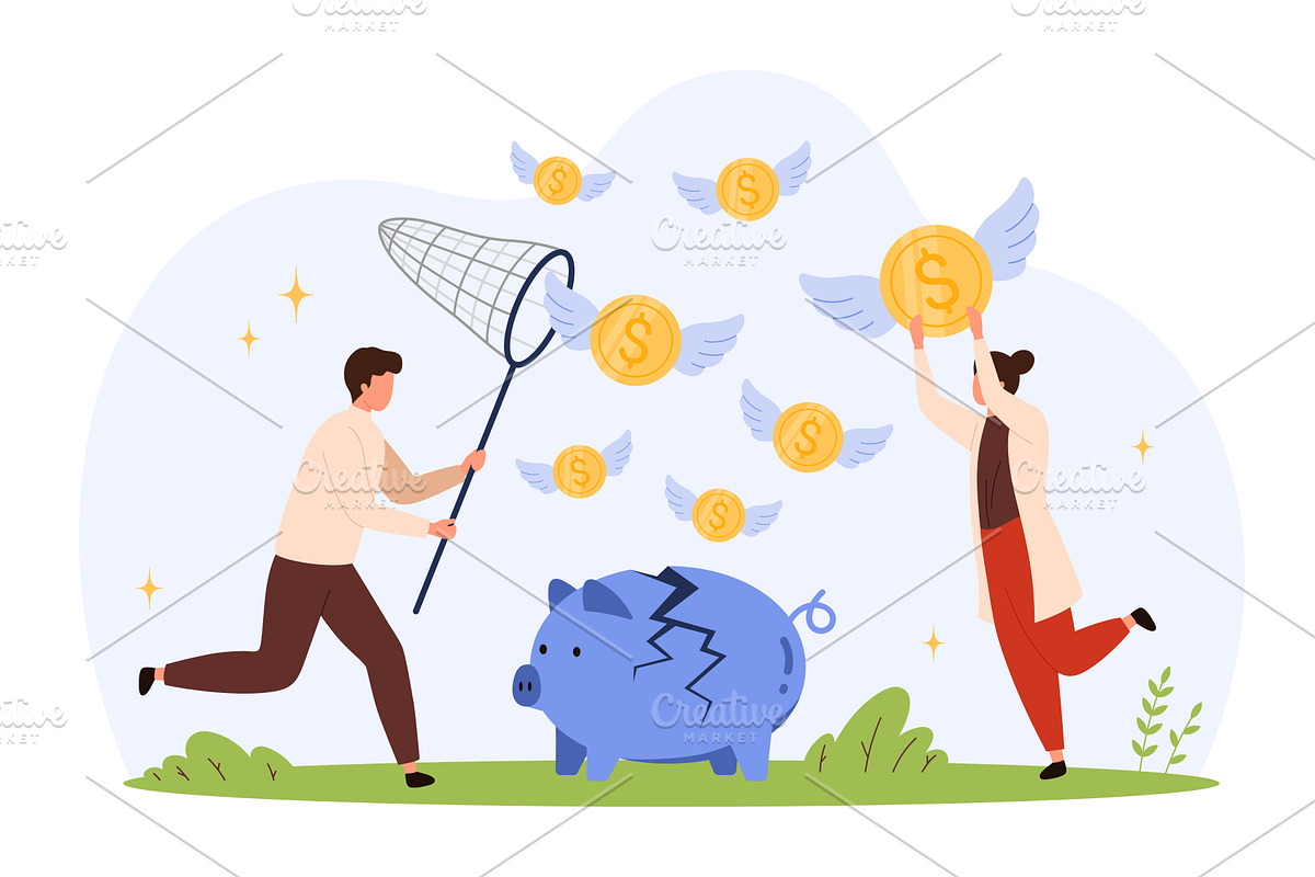Losing Money Broken Piggy Bank, an Object Illustration by Flashvector