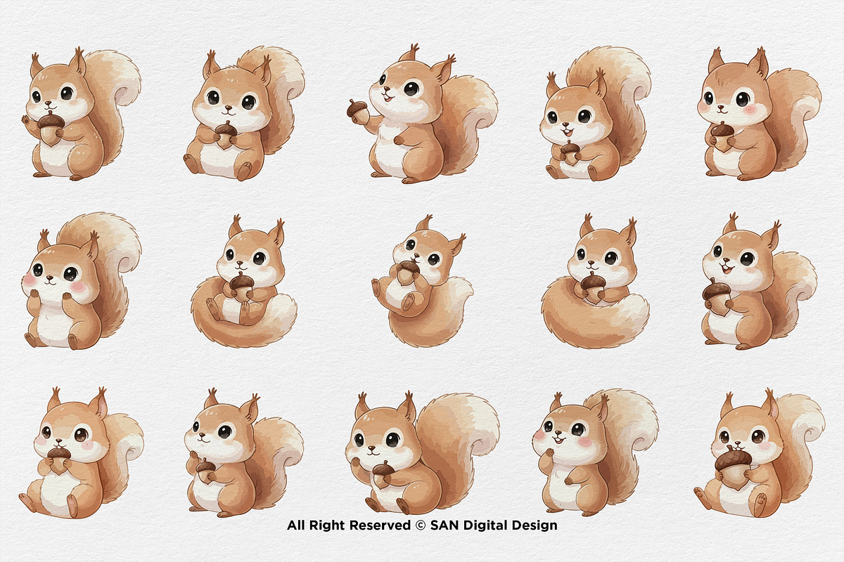 15 Bundle Watercolor Kids Squirrel, an Animal Illustration by Morspective (Photo 8 of 8)