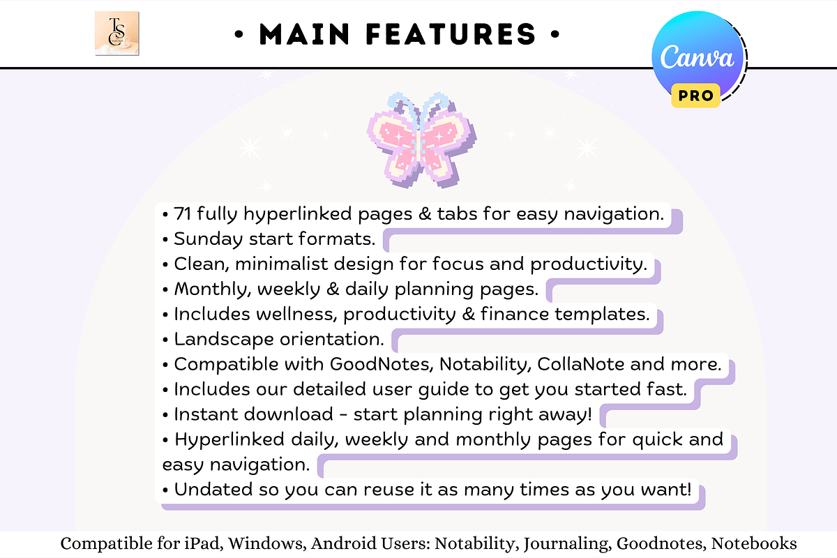 PLR Resell Pink Digital Planner, a Stationery Template by Tas Creative Studio (Photo 3 of 13)
