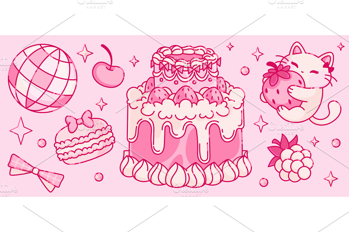 Coquette cake and animal mascot on, an Animal Illustration by art PVP - market