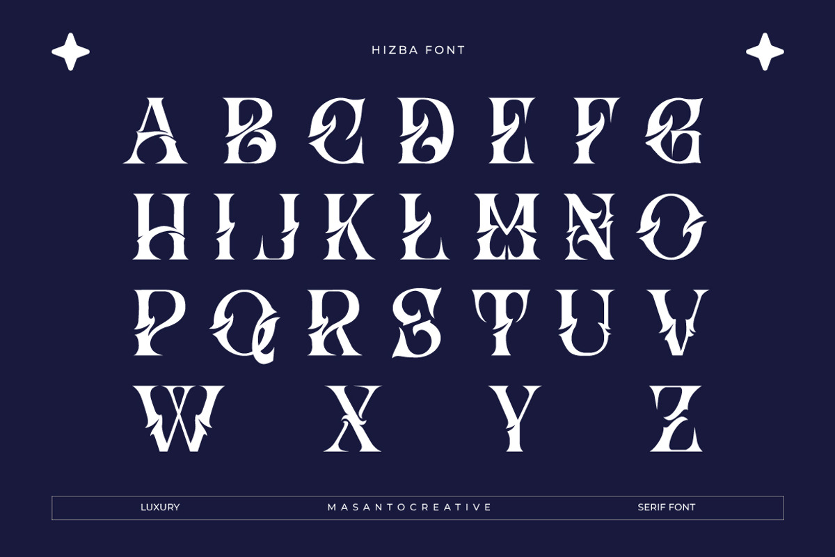 Hizba – Luxury Ornamental Serif Font, a Serif Font by kangfont Studio (Photo 2 of 10)