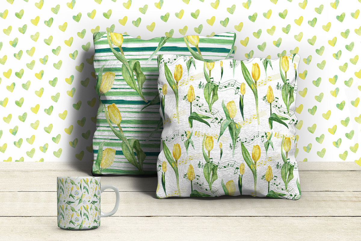 Watercolor Yellow tulips patterns, a Pattern Graphic by DollyPotterson (Photo 6 of 6)
