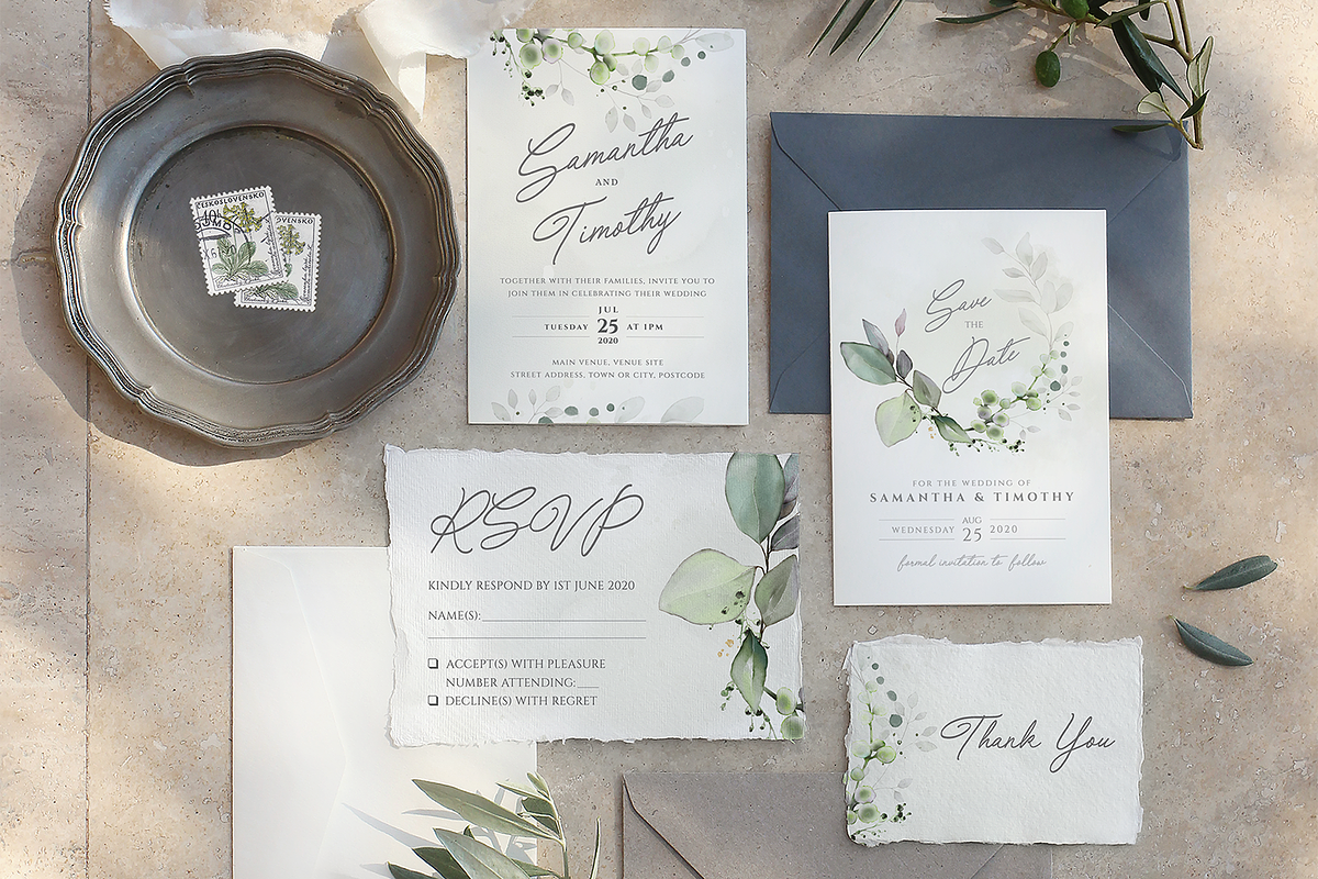 Watercolour Foliage Wedding Suite, an Invitation Template by R Whitehurst Design (Photo 1 of 4)