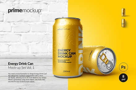 Energy Drink Can Mockup Set Vol. 1