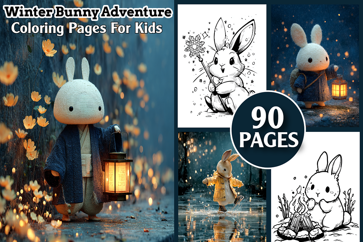 Winter Bunny Adventure Coloring Page, an Animal Illustration by maggiesar (Photo 1 of 4)