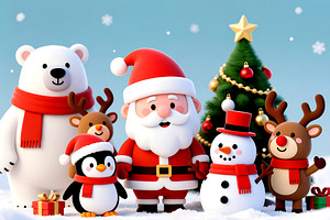 Cute Christmas Characters in a Snowy, a Holiday Photo by Rafoz
